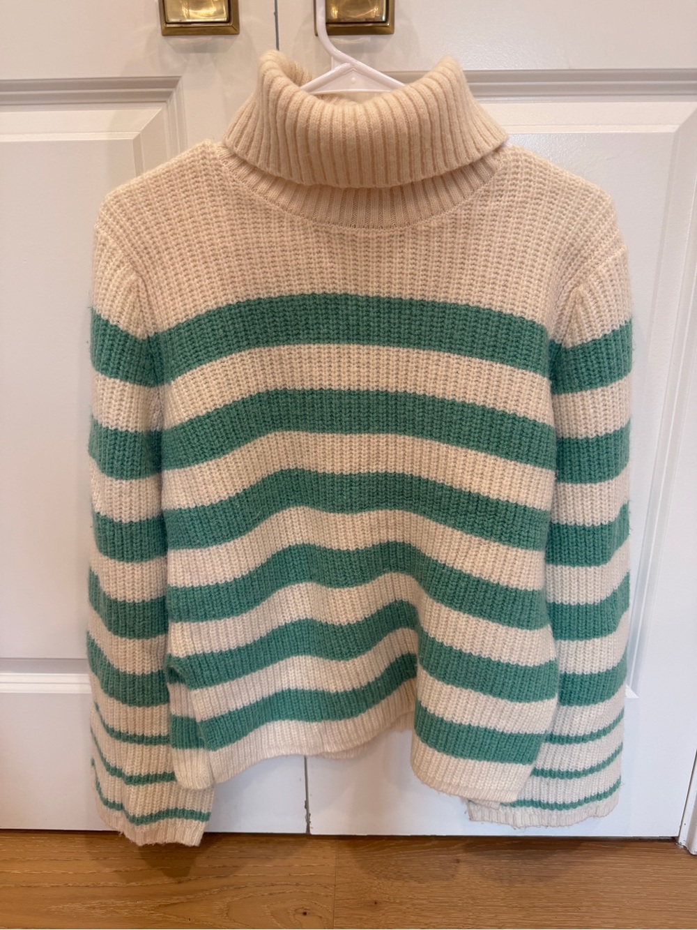 Baum Und Pferdgarten Cream & Teal Striped Turtleneck Alpaka Sweater XS